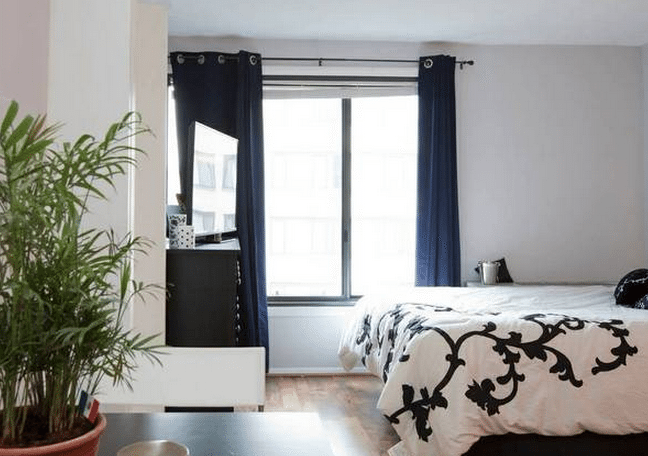 Studio apartment with a rooftop pool in Logan Circle | Bedroom with large sunny windows
