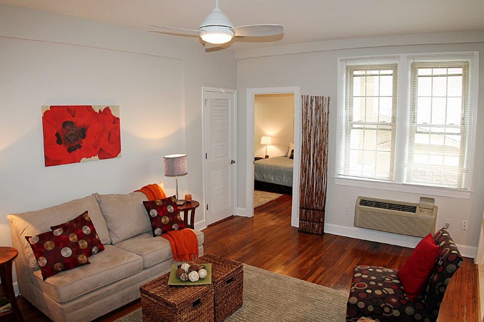 Upgraded Glover Park 2 Bedroom Apartment | Living room with hardwood floors