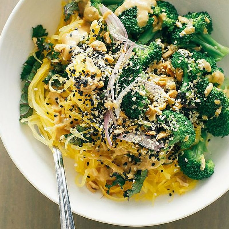 Our Favorite Spring Recipes | Spaghetti Squash Noodle Bowl With Lime Peanut Sauce