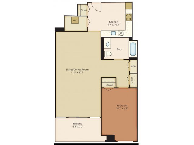 1 Bedroom Floorplan | 222 Saratoga Apartments | Luxury Apartments in Baltimore, MD
