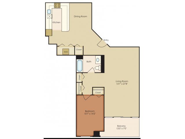 1 Bedroom Floorplan | 222 Saratoga Apartments | Luxury Apartments in Baltimore, MD