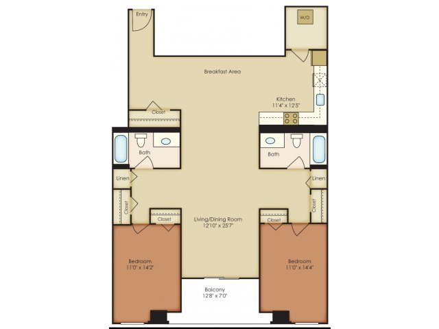 2 Bedroom Floorplan | 222 Saratoga Apartments | Luxury Apartments in Baltimore, MD