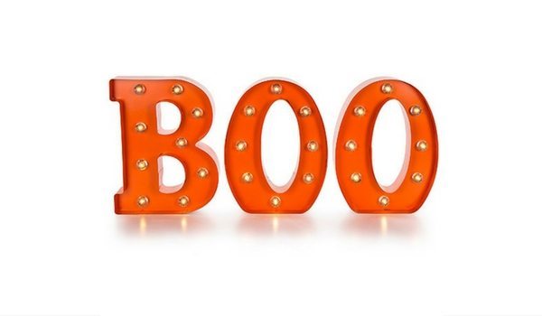 Apartminty Fresh Picks: Throwing A Grown-Up Halloween Party In Your Apartment | LED Light Up Metal "BOO" Marquis Sign