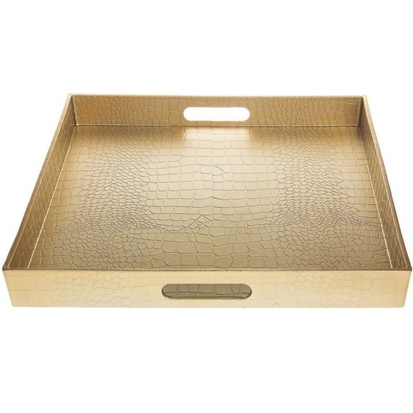 Apartminty Fresh Picks | Trays To Control Clutter | Square Gold Alligator Serving Tray