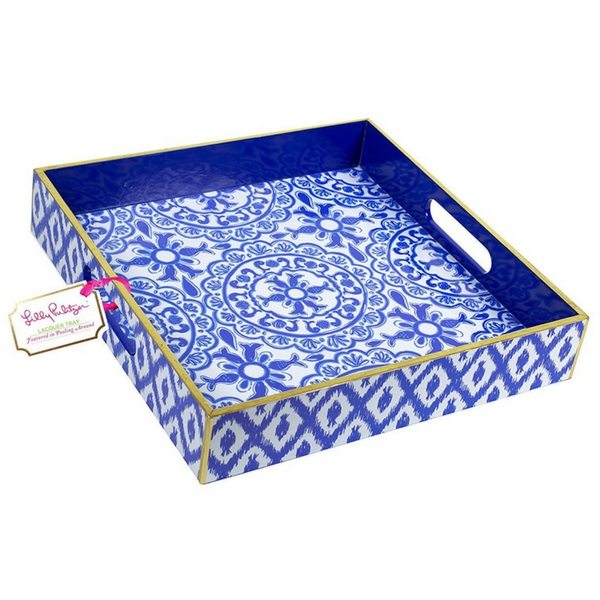 Apartminty Fresh Picks | Trays For Controlling Clutter | Lilly Pulitzer "Pooling Around" Blue Lacquer Tray