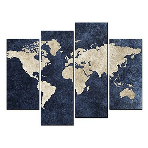 Apartminty Fresh Picks | 4-Panel World Map Art | Navy Blue Apartment Decor