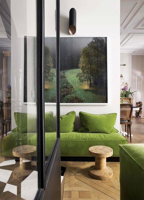 Pantone's Color Of The Year Greenery | Decorating Your Apartment | Green Statement Couch