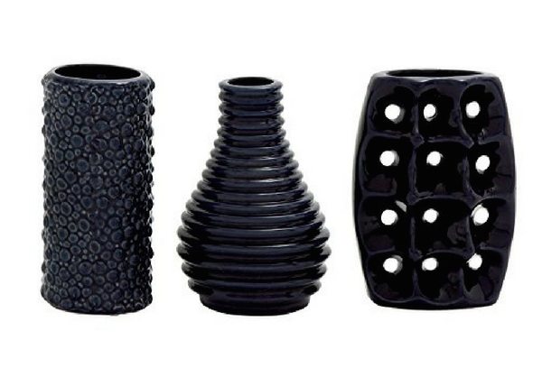Apartminty Fresh Picks | 3-Piece Ceramic Vase Set | Navy Blue Apartment Decor