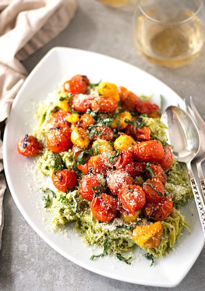 Lightened Up Summer Recipes | Healthy Recipes | Spaghetti Squash With Pesto and Roasted Tomatoes