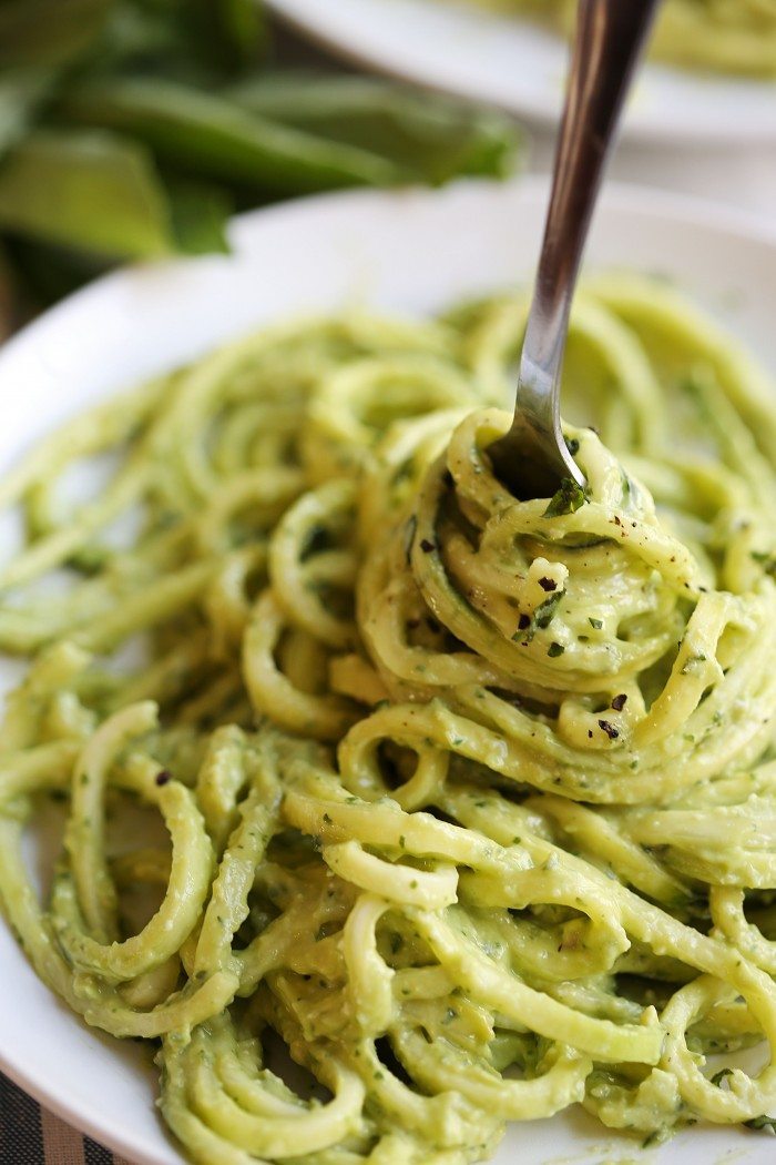 Summer Recipes Using Fresh Herbs | Zucchini Noodles With Creamy Avocado Pesto