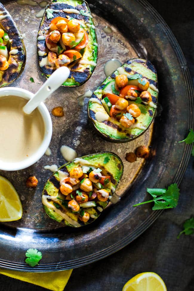 Late Summer Recipes | Chickpea & Tahini Stuffed Grilled Avocados