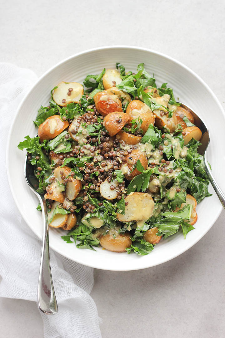 Easy Dinner Ideas | New Potato, Lentil and Kale Salad With Lemon Caper Dressing