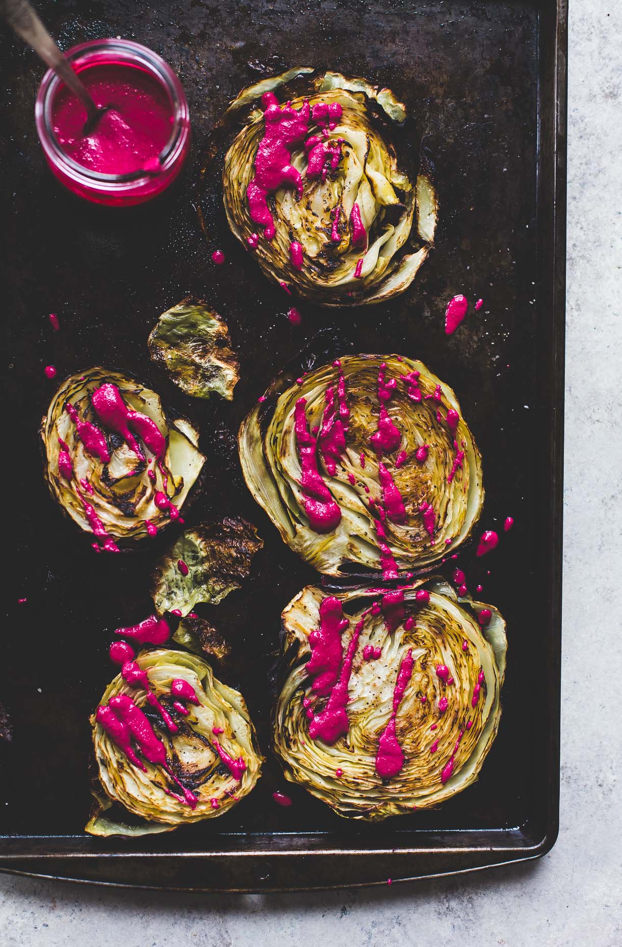 Easy Side Dishes | Roasted Cabbage Steaks With Garlicky Beet Sauce