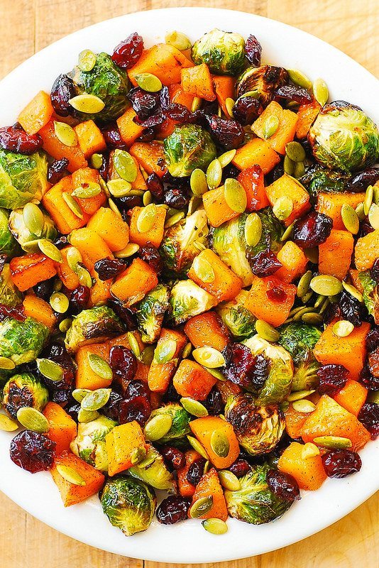 Easy Side Dishes | Maple Roasted Butternut Squash and Brussels Sprouts