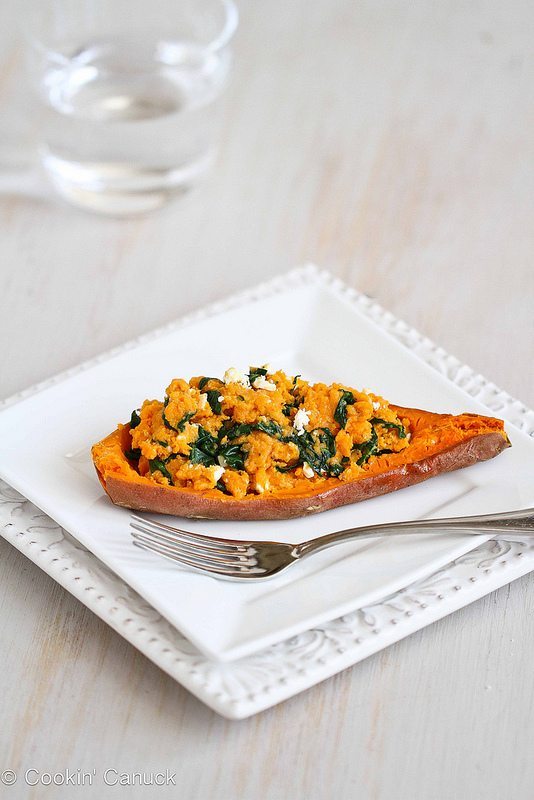 Easy Dinner Ideas | Spinach and Hummus Stuffed Sweet Potato