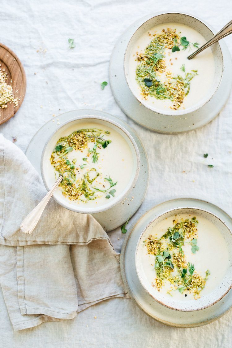 Souping Cleanse Recipes | Creamy Cauliflower Soup With Watercress Pistachio Pesto