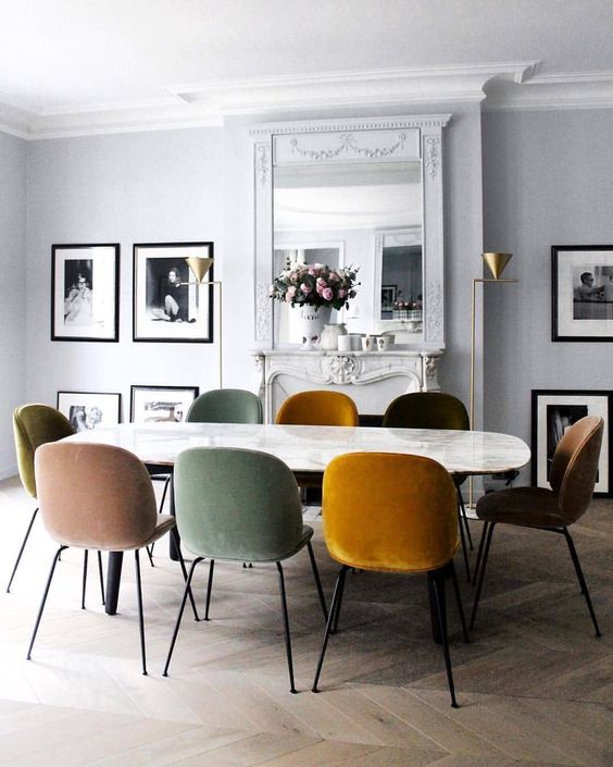 Velvet Decor | Design Inspiration | Multi-Colored Velvet Dining Room Chairs