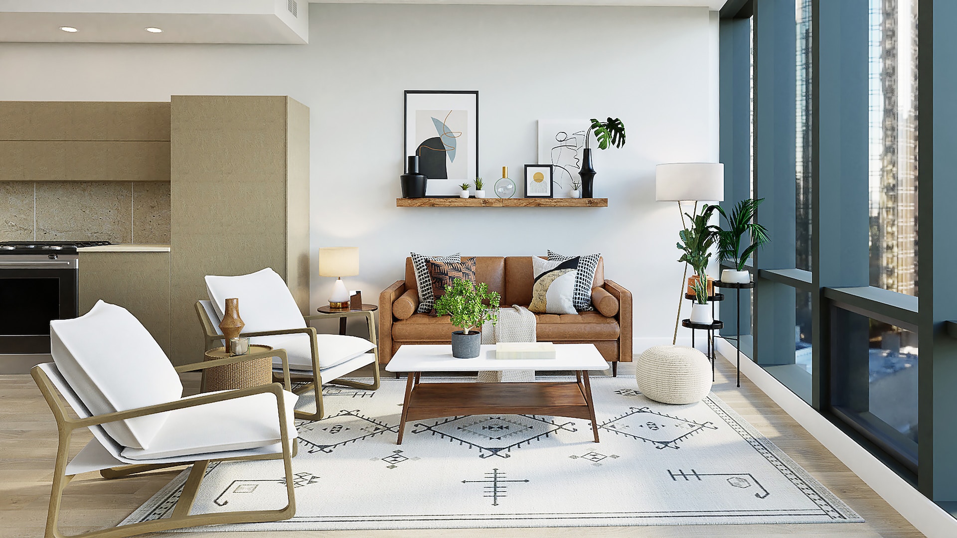 apartment-living-room-with mid-century-modern-furniture
